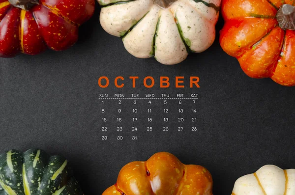 Ottobre 2023 Calendario Zucche Sfondo Nero — Foto Stock