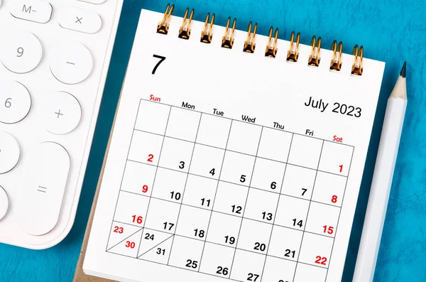 Juillet 2023 Calendrier Mensuel Bureau Pour 2023 Année Avec Calculatrice — Photo
