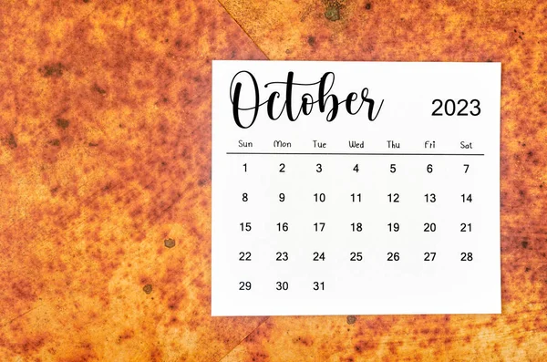 Říjen 2023 Měsíční Kalendář Pro 2023 Rok Červeném Pozadí Grunge — Stock fotografie