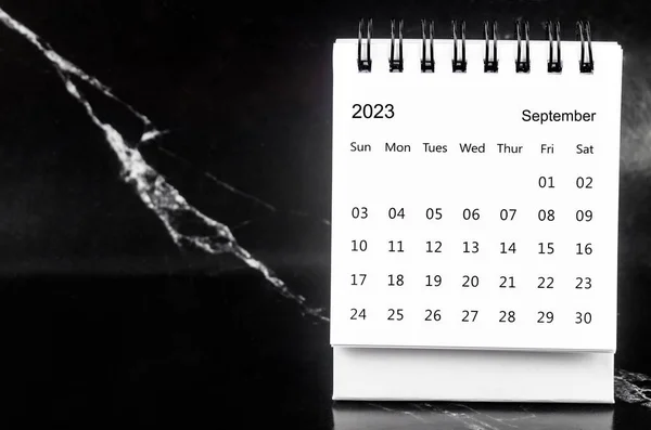 Září 2023 Měsíční Kalendář Pro 2023 Rok Černém Mramoru Pozadí — Stock fotografie