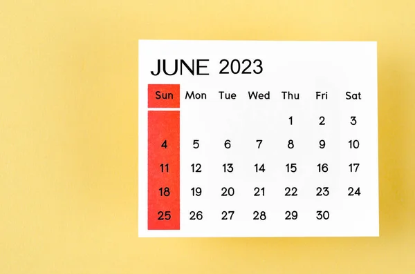 Juni 2023 Maandkalender Voor 2023 Jaar Gele Achtergrond — Stockfoto