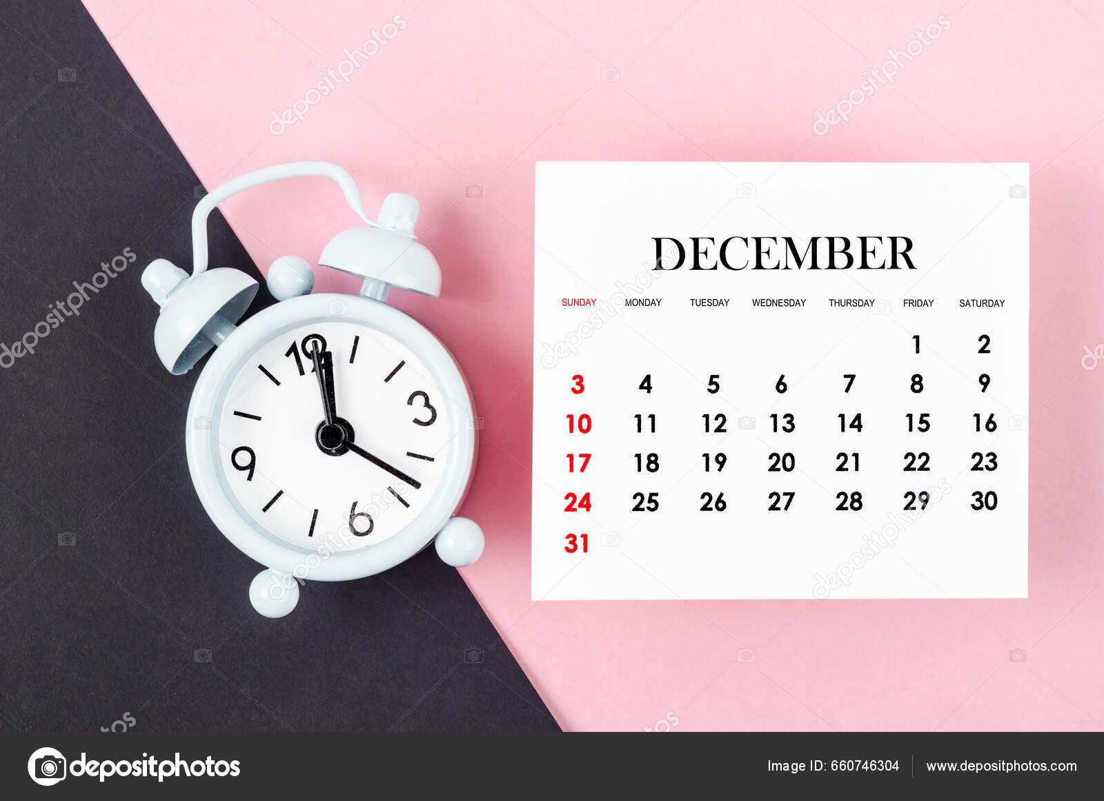 December 2023 Monthly Calendar Year Alarm Clock Pink Black Background Stock  Photo by ©gamjai 660746304