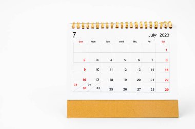 July 2023 Monthly desk calendar for 2023 year isolated on white background.