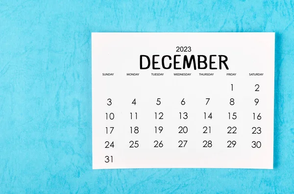 Decmber 2023 Calendario Mensual Para 2023 Año Sobre Fondo Azul —  Fotos de Stock