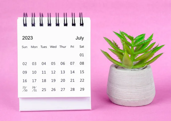 Julio 2023 Calendario Mensual Escritorio Para 2023 Año Con Maceta — Foto de Stock