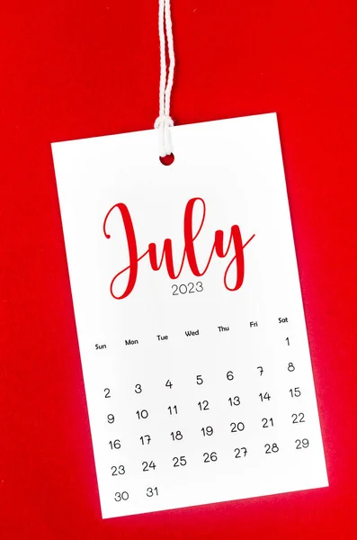 Julio 2023 Calendario Página Para 2023 Año Colgado Cuerda Blanca —  Fotos de Stock