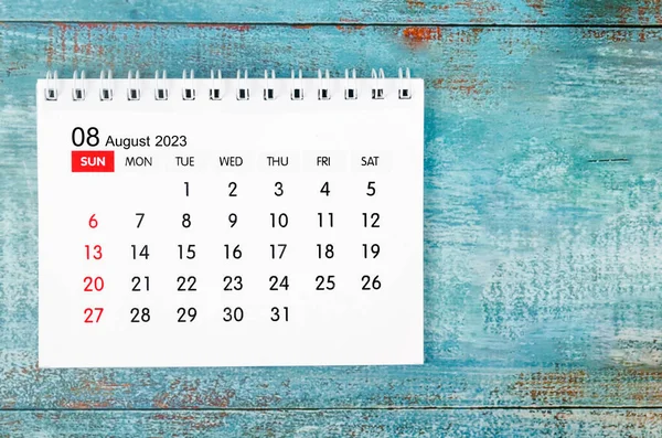 August 2023 Monthly Desk Calendar 2023 Year Old Blue Wooden — Photo