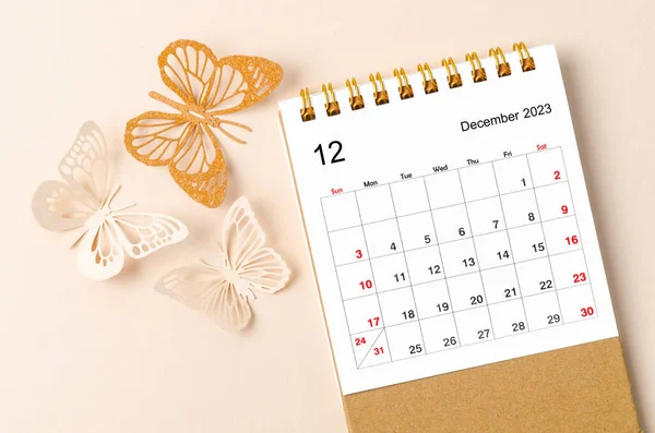 December 2023 Bureau Kalender Voor Organisator Plannen Herinnering Vlinder Paer — Stockfoto