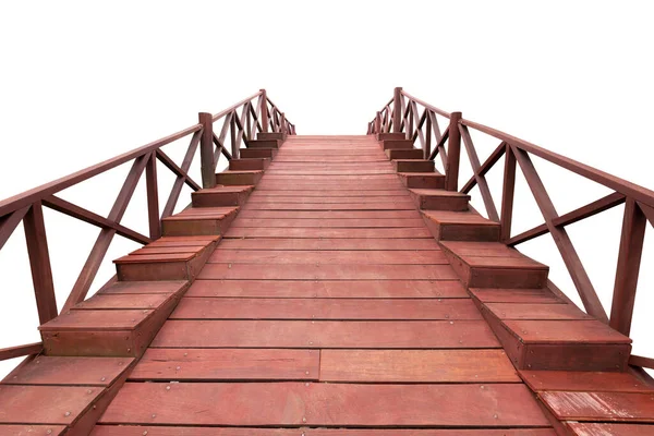 Starý Červený Dřevěný Most Izolované Bílém Pozadí Mají Výstřižkovou Cestu — Stock fotografie