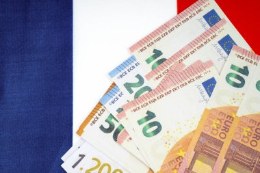 Fransa bayrağında Euro banknotu.