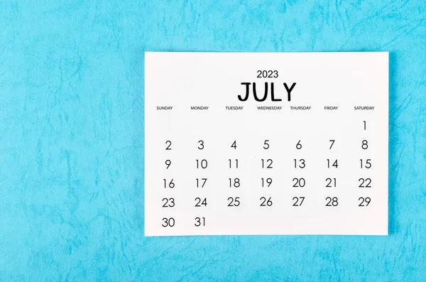 Mavi Arka Planda 2023 Yılı Için Temmuz 2023 Aylık Takvim — Stok fotoğraf