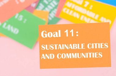 Hedef 11: Sürdürülebilir şehirler ve topluluklar. SDG 'lerin 17 kalkınma hedefi ortamı. Çevre Geliştirme kavramları.