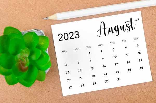 Augustus 2023 Maandkalender Voor 2023 Jaar Met Houten Potlood Houten — Stockfoto