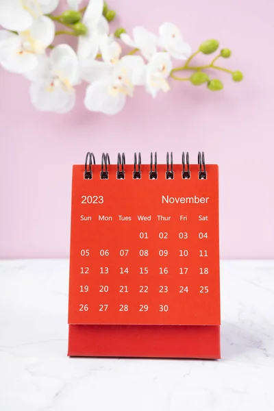 Calendario Rojo Noviembre 2023 Calendario Escritorio Para Año 2023 Orquídea — Foto de Stock
