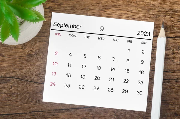 Septembre 2023 Calendrier Mensuel Pour 2023 Année Avec Crayon Sur — Photo