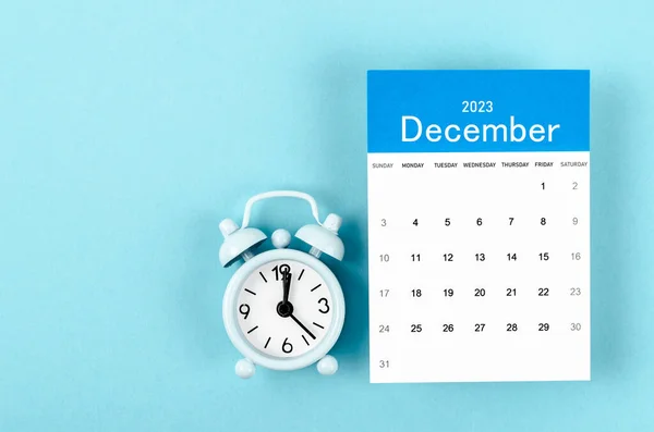 Diciembre 2023 Calendario Mensual Para 2023 Año Con Reloj Despertador —  Fotos de Stock