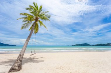 Phuket, Tayland 'daki Patong plajı. Phuket, plajlarıyla ünlü popüler bir yerdir..