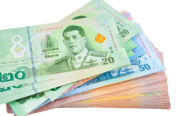 Notas Tailandês Isoladas Sobre Fundo Branco — Fotografia de Stock