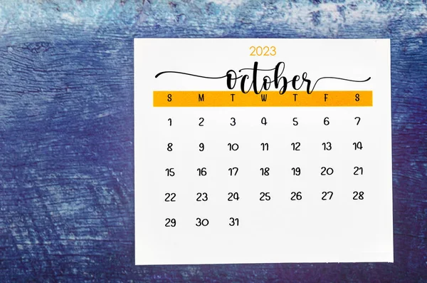 Октябрь 2023 Ежемесячный Календарь 2023 Год Старом Голубом Фоне — стоковое фото