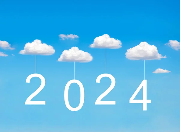 2024 Number Fluffy White Cloud Blue Sky Background — Stock Photo, Image