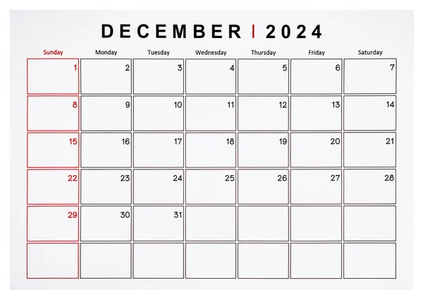 Grudzień 2024 Miesięczna Strona Kalendarzowa Odizolowana Białym Tle Zapisana Ścieżka — Zdjęcie stockowe