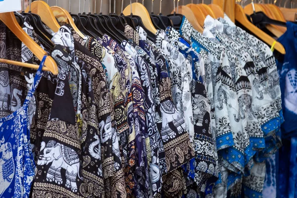 The Beautiful patterned on the Thai style garment, elephant patterned and clothing for sale at the local market.