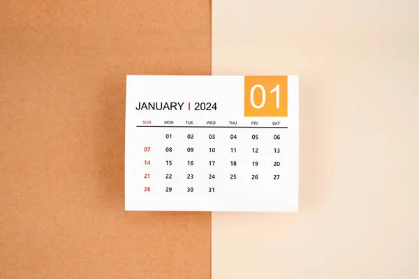 Enero 2024 Página Del Calendario Sobre Fondo Amarillo —  Fotos de Stock