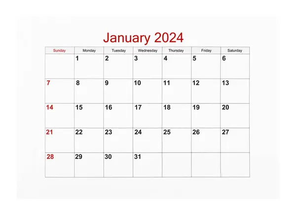 Styczeń 2024 Kalendarz 2024 Rok Izolowany Białym Tle Zapisz Ścieżkę — Zdjęcie stockowe