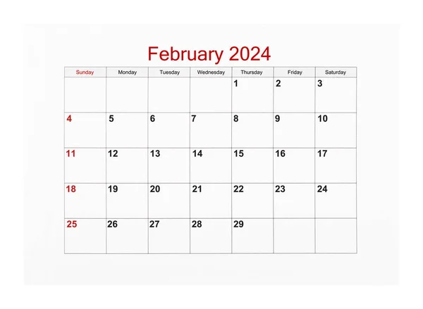 2月2024 白い背景で隔離された2024年のカレンダー ページ クリッピング パスを保存 — ストック写真
