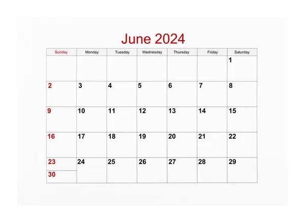 Czerwiec 2024 Kalendarz 2024 Rok Izolowany Białym Tle Zapisz Ścieżkę — Zdjęcie stockowe