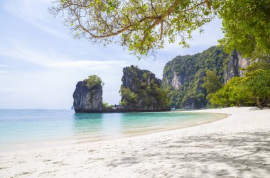Tayland, Krabi 'deki Koh Hong adasında tropik bir sahil.