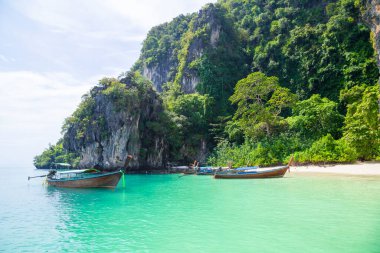 Tayland, Krabi 'deki Koh Hong adasında tropik bir sahil.
