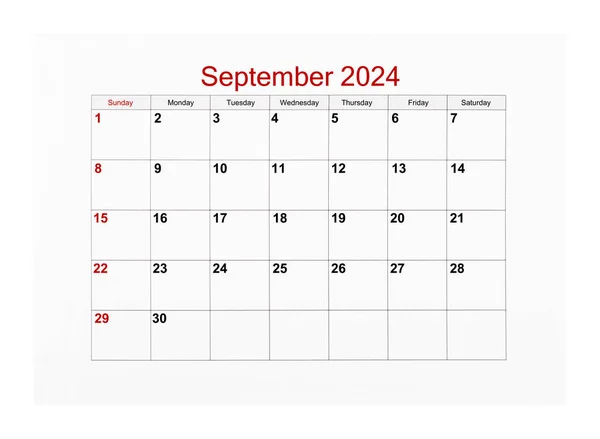 Wrzesień 2024 Kalendarz 2024 Rok Izolowany Białym Tle Zapisz Ścieżkę — Zdjęcie stockowe