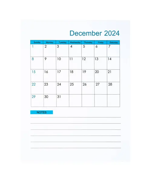 Pionowe Grudzień 2024 Kalendarz Strony 2024 Rok Izolowane Białym Tle — Zdjęcie stockowe