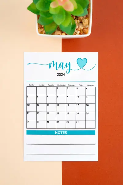 May 2024 Calendar Page Plant Pot Beautiful Background — Stock Photo, Image