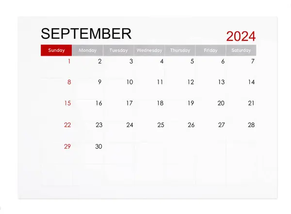 Wrzesień 2024 Miesięczny Kalendarz Odizolowany Białym Tle Zapisana Ścieżka Klipsowa — Zdjęcie stockowe