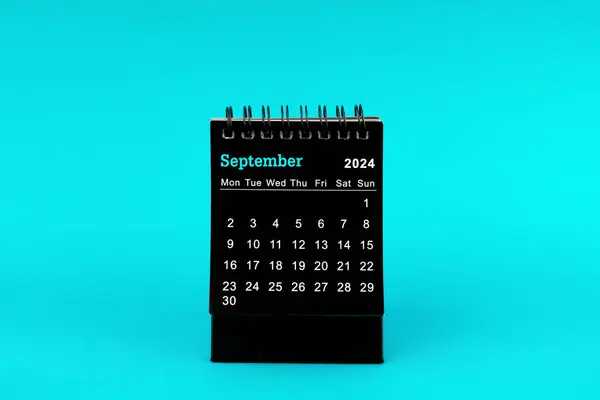 Svart Kalender För September 2024 Desktop Kalender Grön Färg Bakgrund — Stockfoto