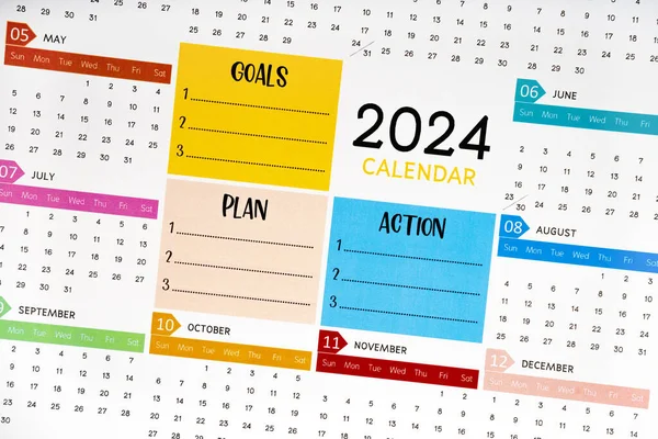 2024 Calendar with GOALS. Time for a New Start, Resolution, Plan, Action and Mission Concepts