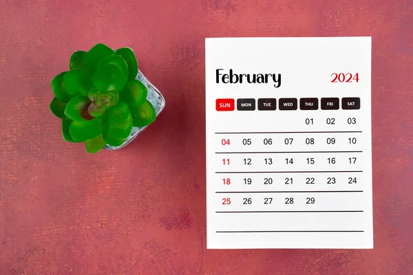 Kalender Side Februar 2024 Husplantasje Retro Bakgrunn Planlegging Konsept – stockfoto