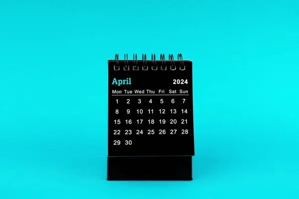 Svart Kalender För April 2024 Desktop Kalender Grön Färg Bakgrund — Stockfoto