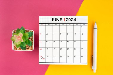 Haziran 2024 için beyaz takvim ve güzel arka plan, planlama konsepti.