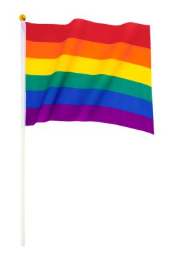 LGBT Onur Günü 'nü kutlayan renkli gökkuşağı bayrağı beyaz arkaplanda izole edilmiş, kırpma yolunu kaydet.