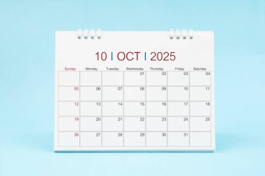 Ekim 2025, 2025 yılı için mavi arkaplan takvimi.