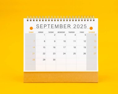 Eylül 2025 sarı arkaplan takvimi, Ön görünüm.