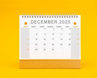 Aralık 2025 sarı arkaplan takvimi, Ön görünüm.