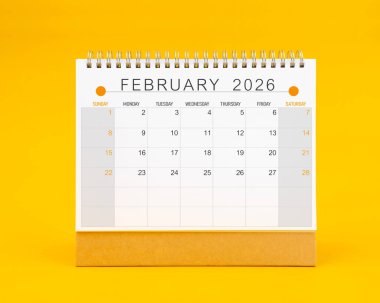 Şubat 2026 sarı arkaplan takvimi, Ön görünüm.