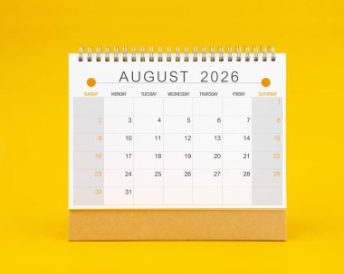Ağustos 2026 sarı arkaplan takvimi, Ön görünüm.