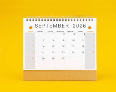 Eylül 2026 sarı arkaplan takvimi, Ön görünüm.
