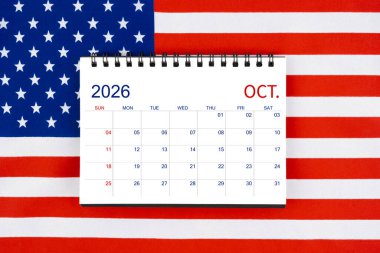 Boş Ekim 2026 Amerika Birleşik Devletleri bayrağında masa takvimi.