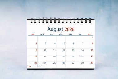 Ağustos 2026 Klasik Duvarda Aylık Masa Takvimi.